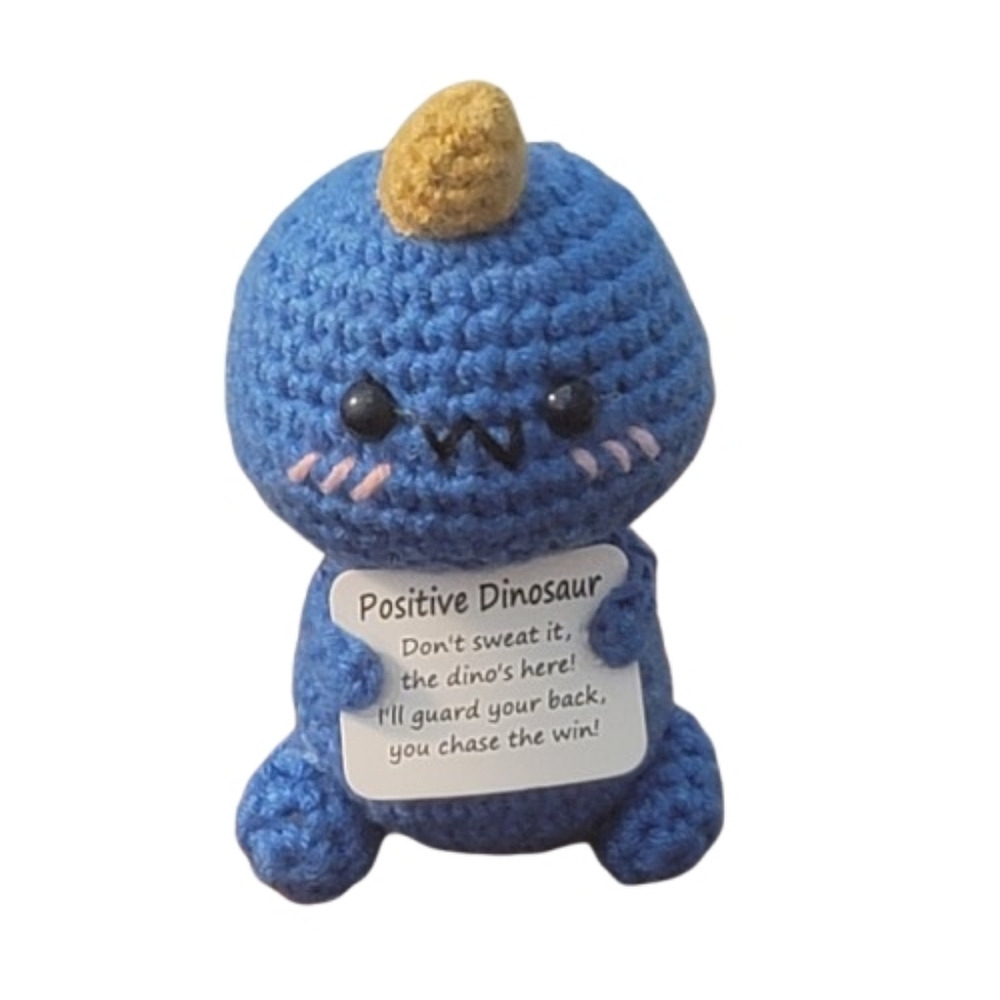Crochet Dinosaur Plush Blue Gold Horn Emotional Support Dinosaur